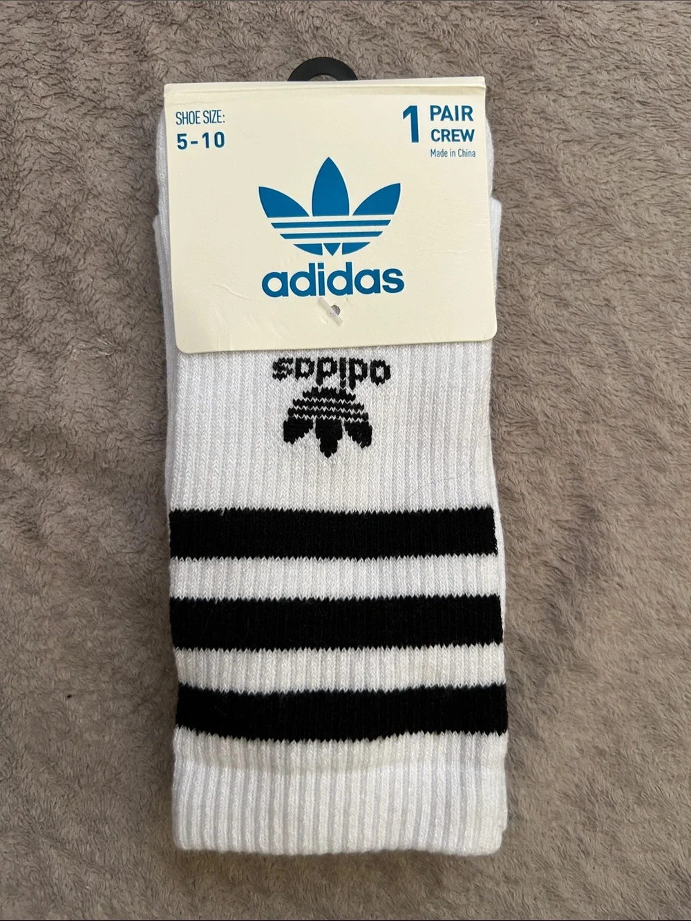 adidas White Crew Athletic Socks with Black Stripes